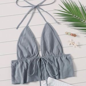 self-tie halter flounce crop top